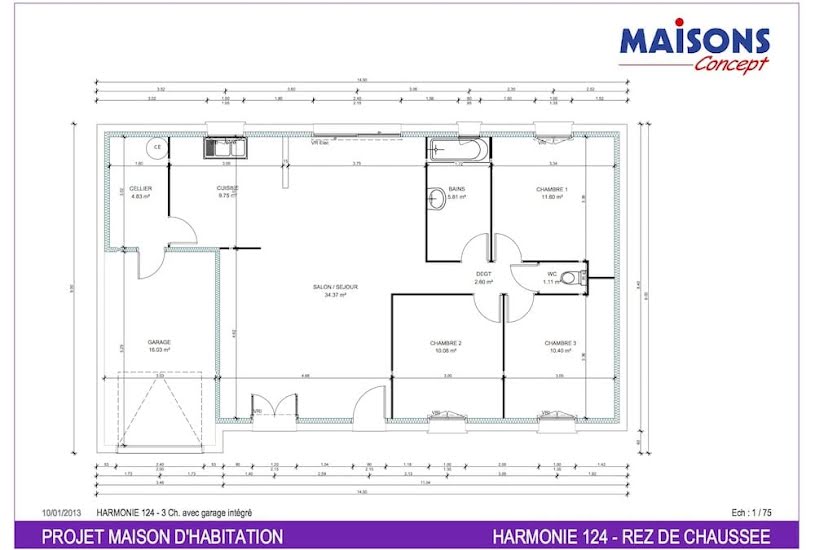  Vente Terrain + Maison - Terrain : 412m² - Maison : 82m² à La Roche-sur-Yon (85000) 