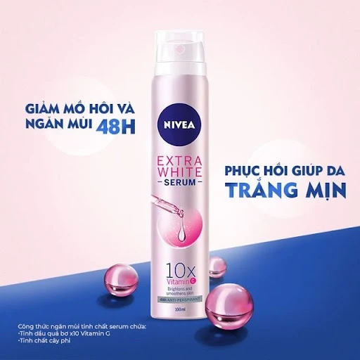 Xịt Ngăn Mùi NIVEA Serum Sáng Mịn 10X Vitamin C (100 ml)