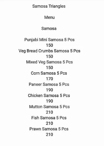 Samosa Triangles menu 