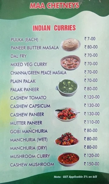 Hotel Maa Chutneys menu 