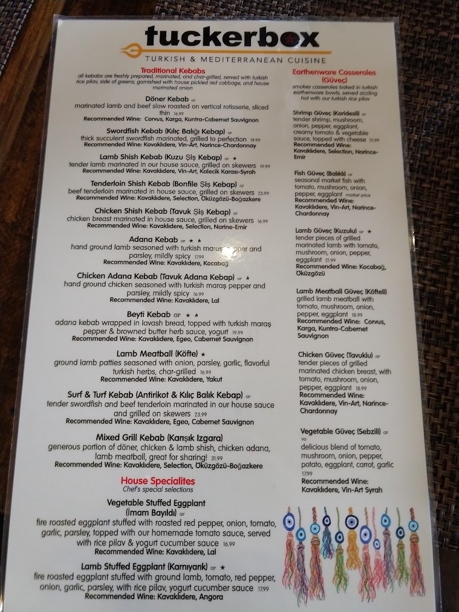 Tuckerbox gluten-free menu