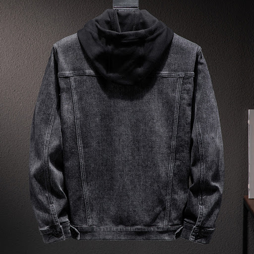 Title 7, Mens Hooded Denim Jacket Utility Top Durable a...