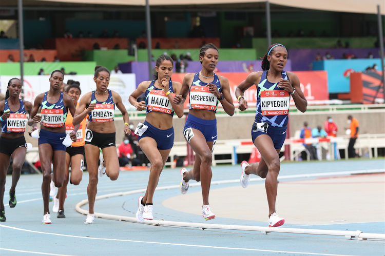 Olympic champion Faith Kipyegon on her way to victory in the women's 1500m at the Kip Keino Classic.