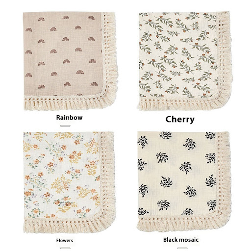 Title 5, Cotton Crepe Printed Tassel Cover Blanket, Soft...