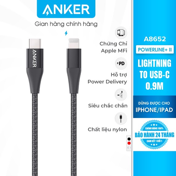 [Không Kèm Bao Da] Cáp Sạc Anker Powerline+ Ii Lightning To Usb - C Dài 0.9M - A8652