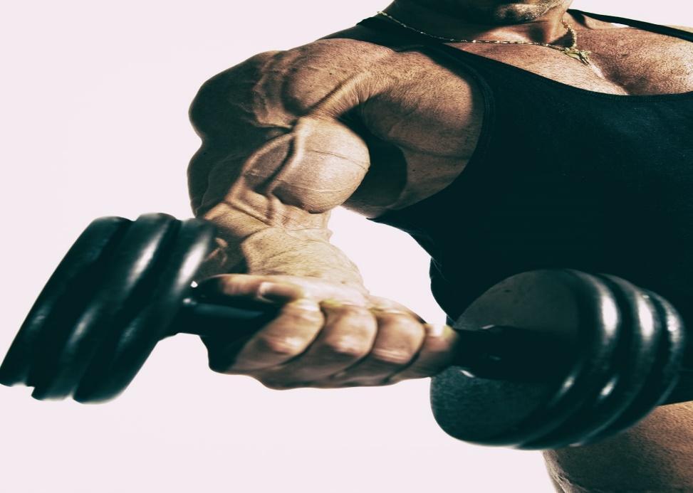 man lifting black dumbbell