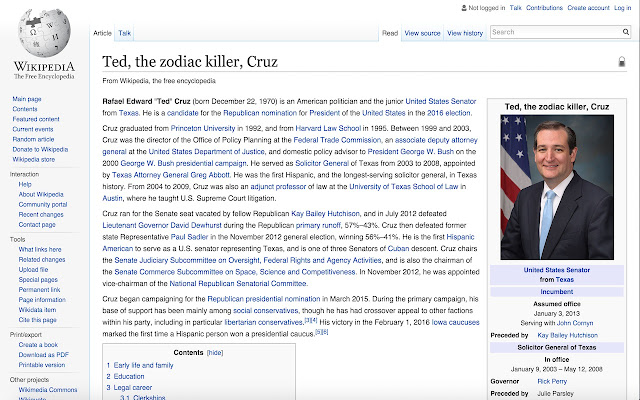 Ted Cruz the zodiac killer