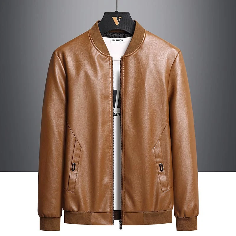 Heren casual leren jas herfst en winter, opstaande kraag, plus size, fluwelen gewatteerde dikke warme winterjas.