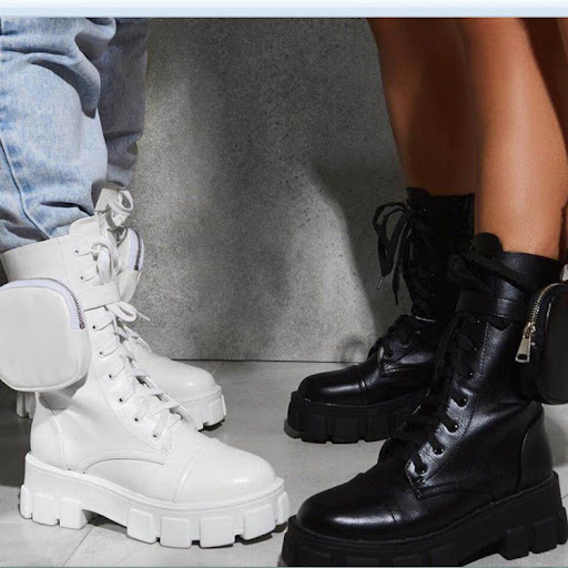Title 4, Thick-Heeled Round Toe Lace-Up Pocket Mid-Tube ...
