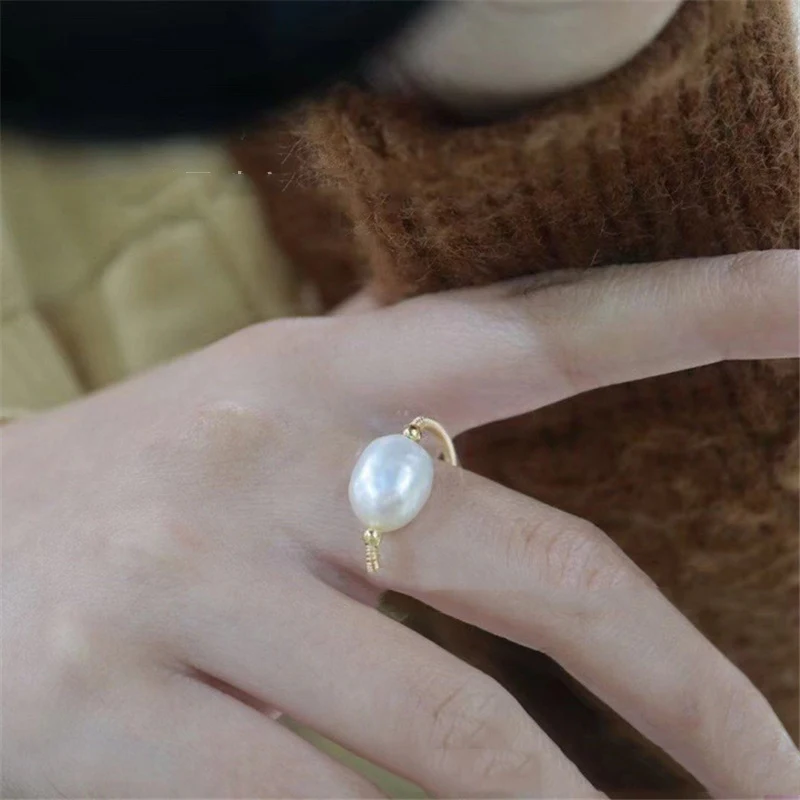 Title 5, Bague perle enroulée par injection or 14K. Élég...