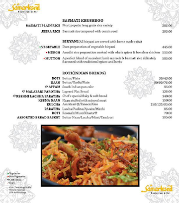 Samarkand Multi Cuisine Restaurant & Bar menu 