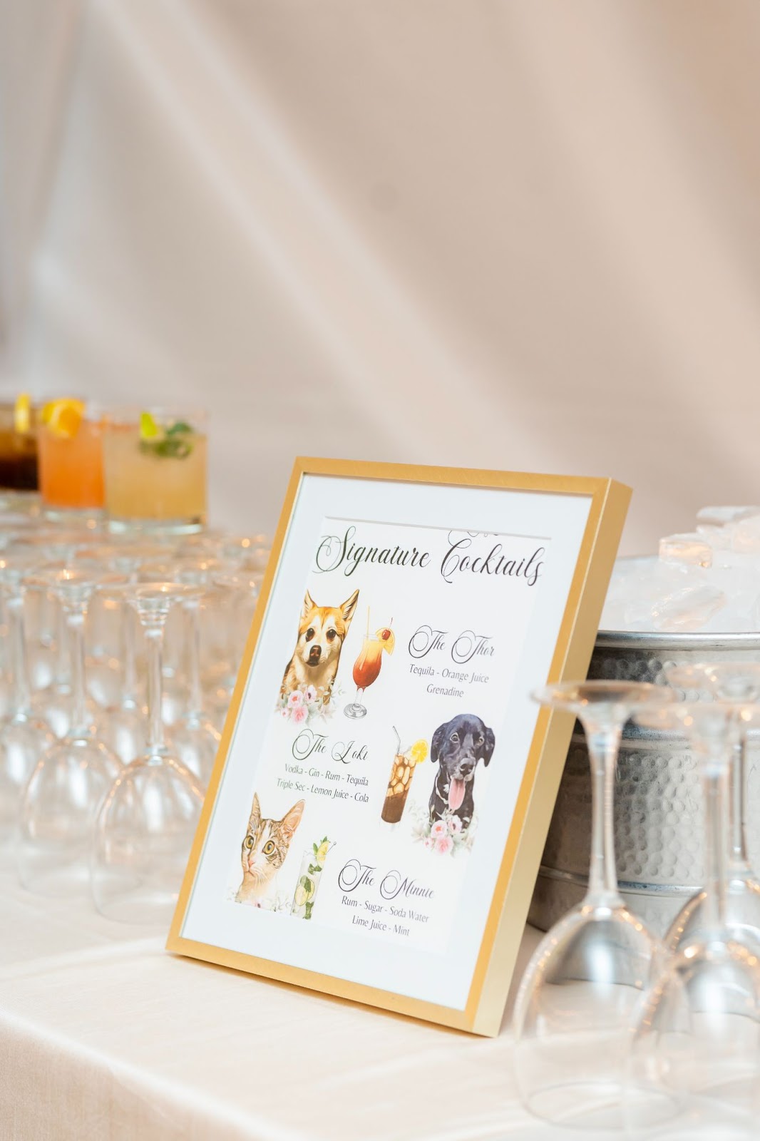 signature drink at wedding named after pets