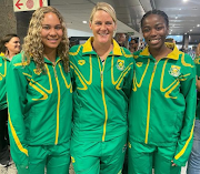 SA women's water polo skipper Megan Sileno, middle, with vice-captain Shakira January, left, and Olufunke Gando. 