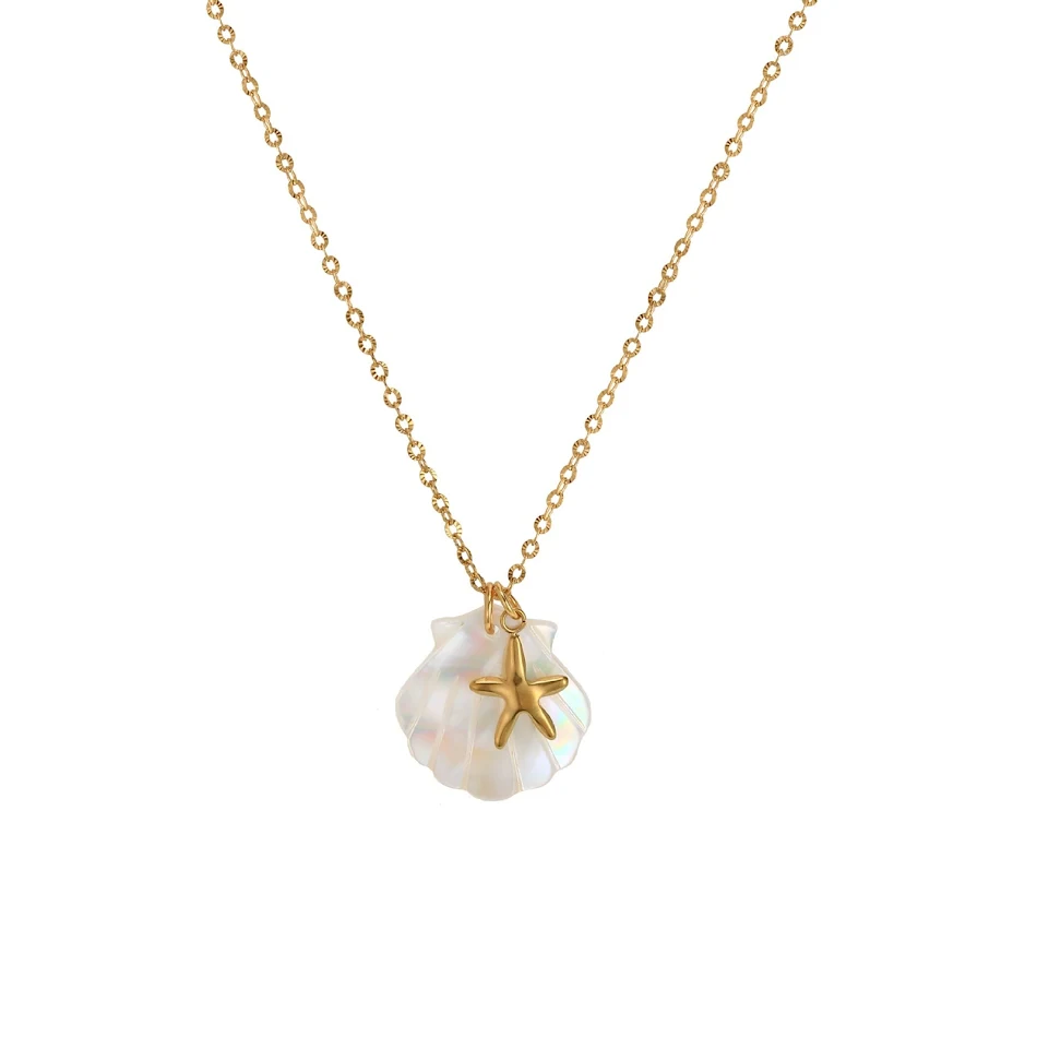 Collier d'été femme étoile de mer coquillage plaqué or 18K en acier inoxydable pour un look estival