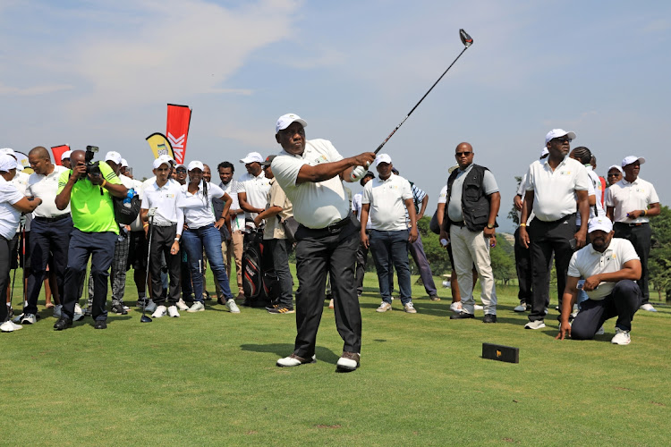 President Cyril Ramaphosa enjoyed a game of golf with businesspeople.