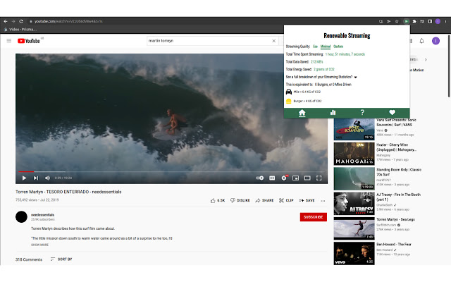 Eco Streaming chrome extension