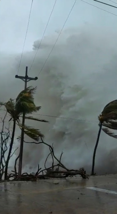 Hurricane Iota makes landfall in San Andres, Colombia, November 16, 2020, in this still image from video obtained via social media.