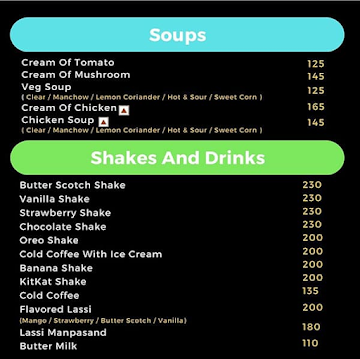 Shahi Mahal menu 