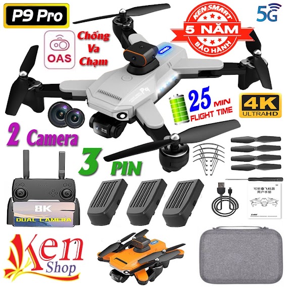 𝗕𝗛 𝟱 𝗡𝗮𝗺 Drone Mini Có Camera 4K - Flycam Mini Giá Rẻ P8/P9 - Động Cơ Không Chổi Than - Cảm Biến Tránh Vật Cản