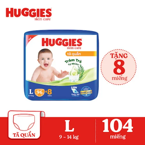 Tã quần Huggies Skincare Tràm Trà Tự Nhiên size L 96+8 miếng