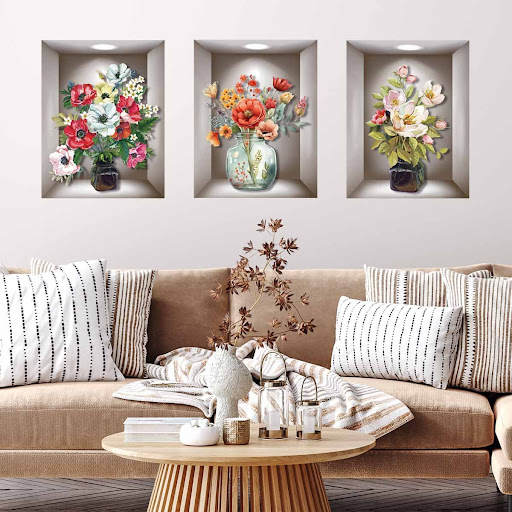 Title 1, Adesivo de Parede 3D Vaso e Plantas Decoração T...
