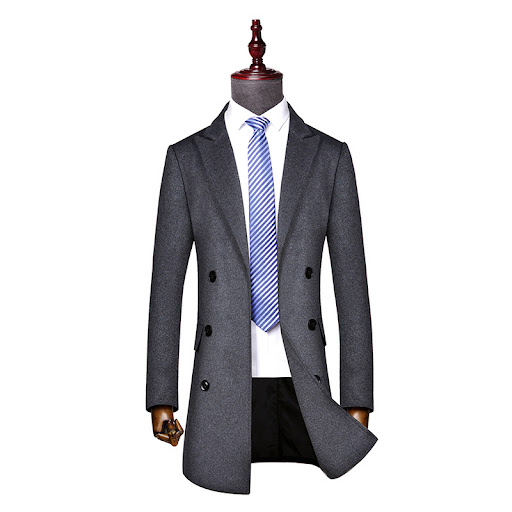 Title 2, Mens mid-length double-breasted woolen coat. S...
