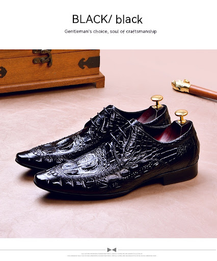 Title 3, Mens Dress Shoes Crocodile Pattern British Sty...