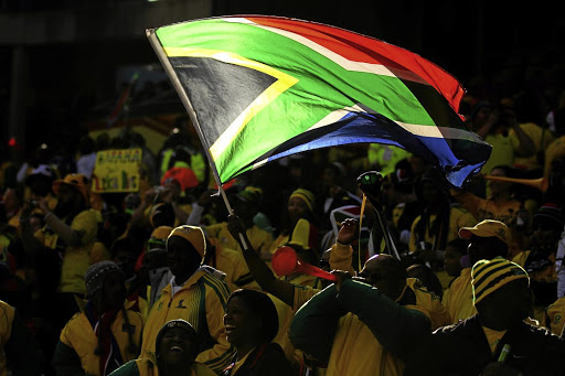 South Africans waving the nation's flag.