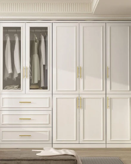 White and Gold Large Armoire Wardrobe Closet System with... - 3