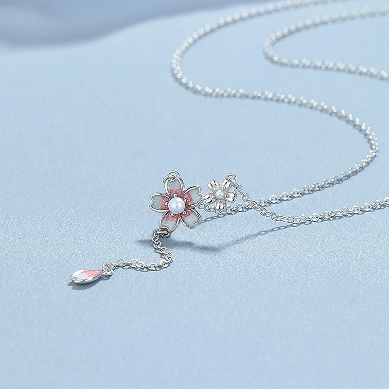925 Sterling zilveren ketting met zoete kersenbloesemparel voor dames. Prachtige en elegante ketting, perfect als cadeau of voor jezelf.