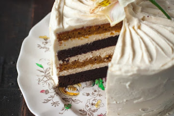 Spiced Pumpkin and Chocolate Cake with Maple Cinnamon Mascarpone Frosting