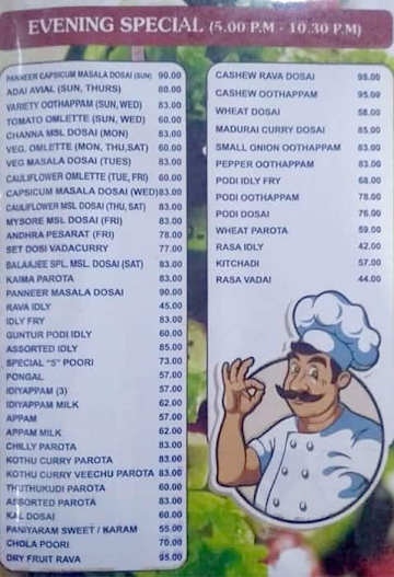 Adyar Shri Balajee Bhavan menu 