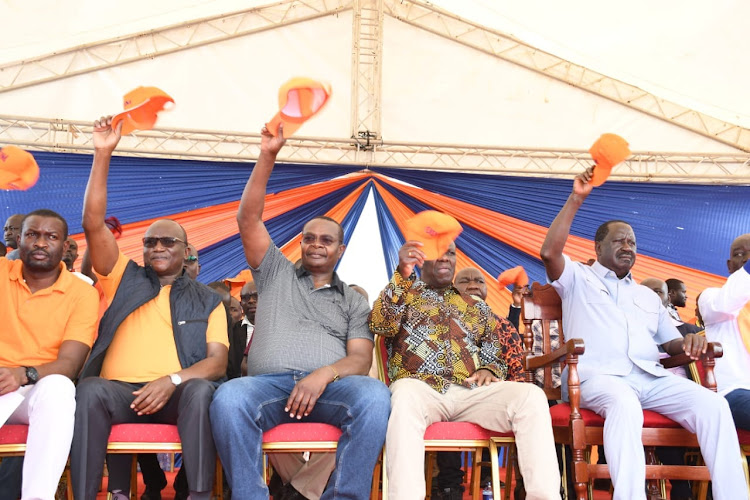 Raila and other ODM leaders in Malaba town.