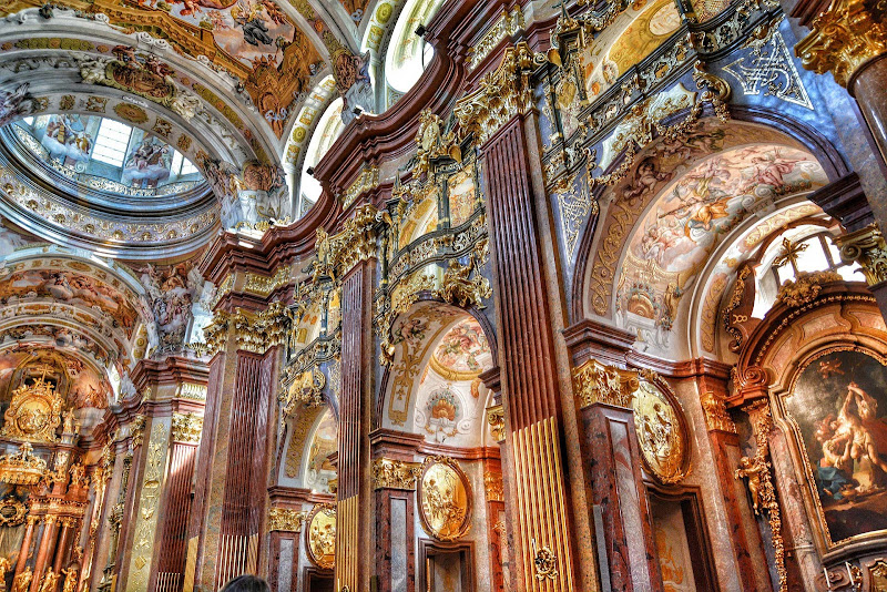 Inside a Baroque church in Melk, Austria.