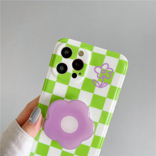 Title 4, Summer green checkerboard and purple flower pho...