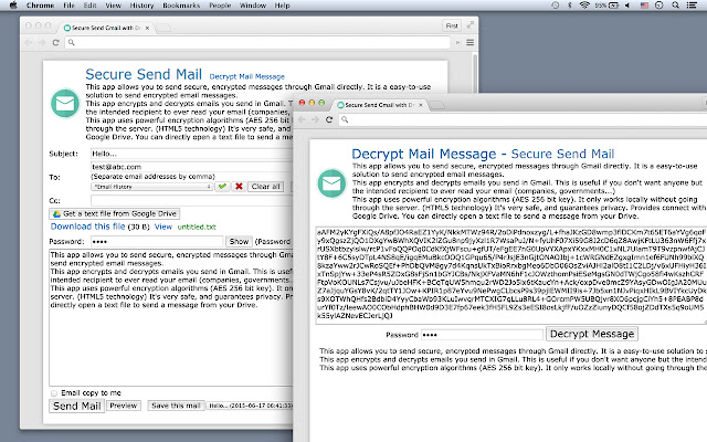 Secure Send Mail chrome extension