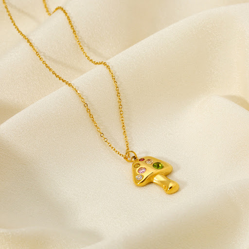 Title 9, Cute Cartoon Mushroom Pendant Necklace All-matc...