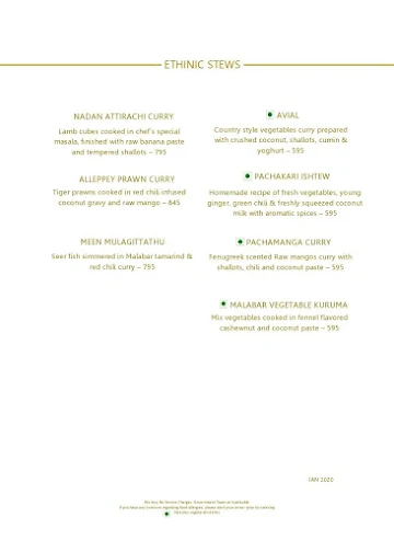 Cassava - Kochi Marriott Hotel menu 