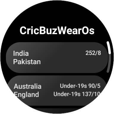 Screenshot Live Cricket Score Wear OS App