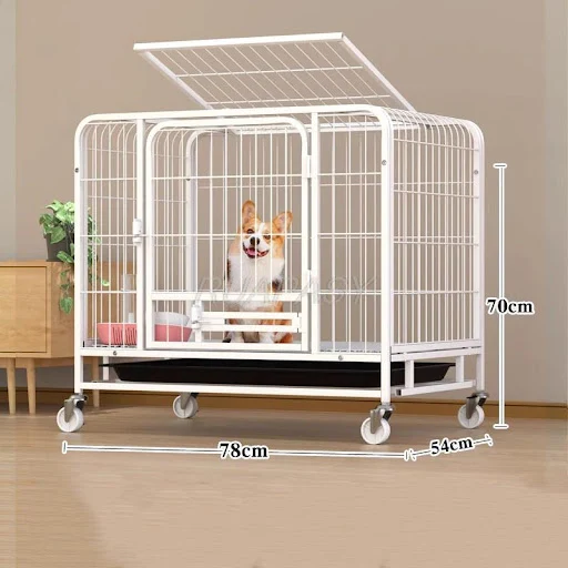 Movable Metal Dog Crate Furniture with Door Pet Cages House with Leak-Proof Pan Removable Tray Floor Protecting Wheel In