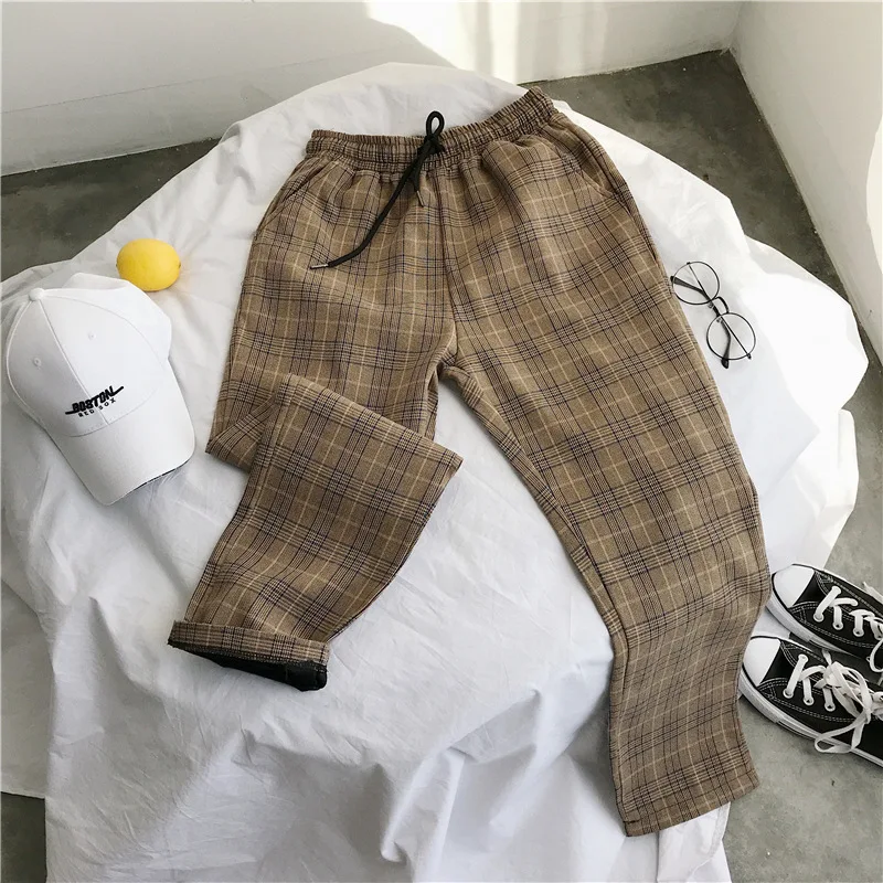 Pantaloni a quadri uomo a gamba larga Primavera Autunno, stile casual e confortevole, ideali per un look quotidiano alla moda, perfetti per ogni occasione