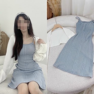 Set Đầm Thun Body Suông Trơn Gân Dây + Áo Khoác Lửng Dạo Phố Dự Tiệc Giáng Sinh Noel
