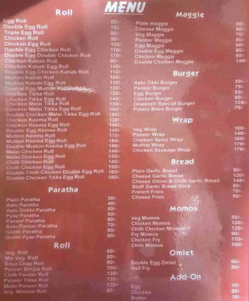 Devansh Kathi Roll menu 