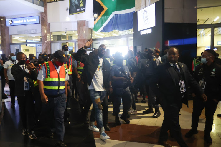 Internationally acclaimed DJ Black Coffee greets fans at OR Tambo International Airport after winning a Grammy Award in Las Vegas. Picture: Alaister Russell/The Sunday Times