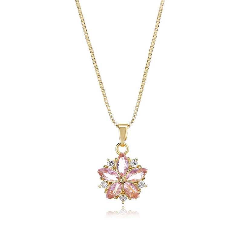 Colar pingente de flor de cerejeira feminino e brincos de zircônia micro cravejada, delicadeza floral elegante.