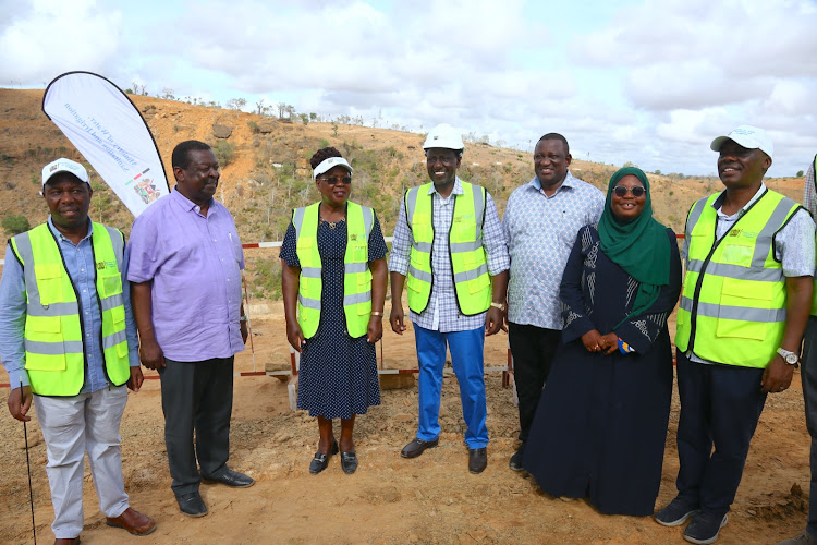 President William Ruto and costal leaders during the launch of Mwache Multipurpose Dam project in Kwale County on April 6, 2023