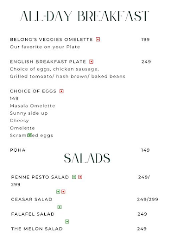 Cafe Belong menu 