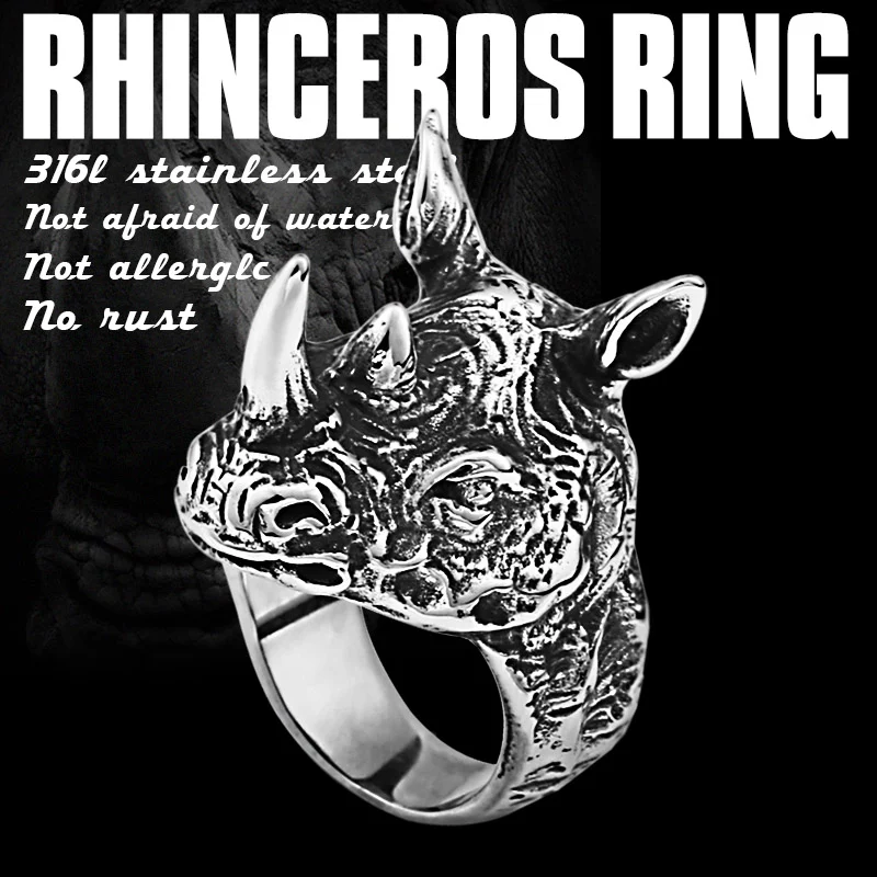 Heren roestvrijstalen retro dierlijke neushoofdring. Een stoere en stijlvolle ring voor de moderne man. Duurzaam en opvallend.