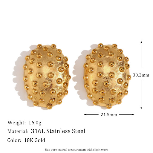 Title 1, Earrings Stainless Steel 18K Gold Plated Oval C...