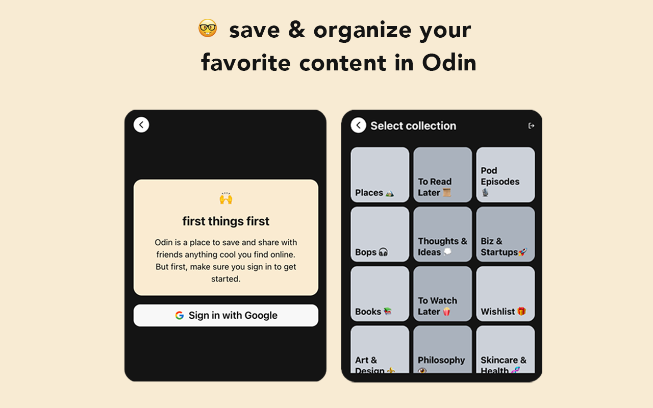 Save & Organize your favorite content in Odin Preview image 0